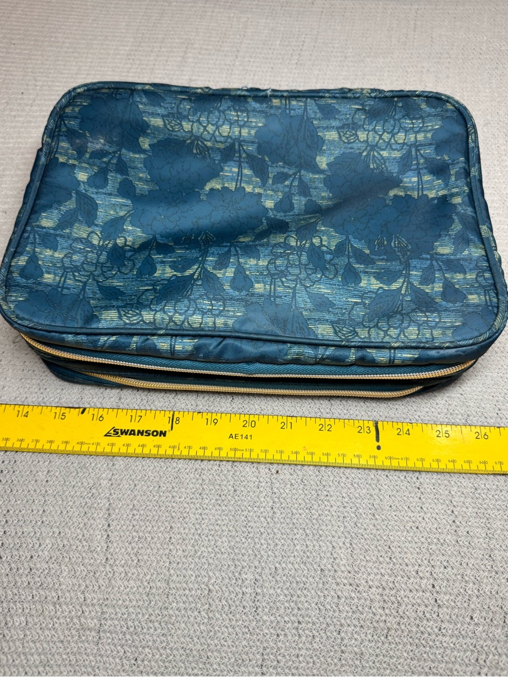 Women’s Blue Floral Toiletry Bag with Gold Accents